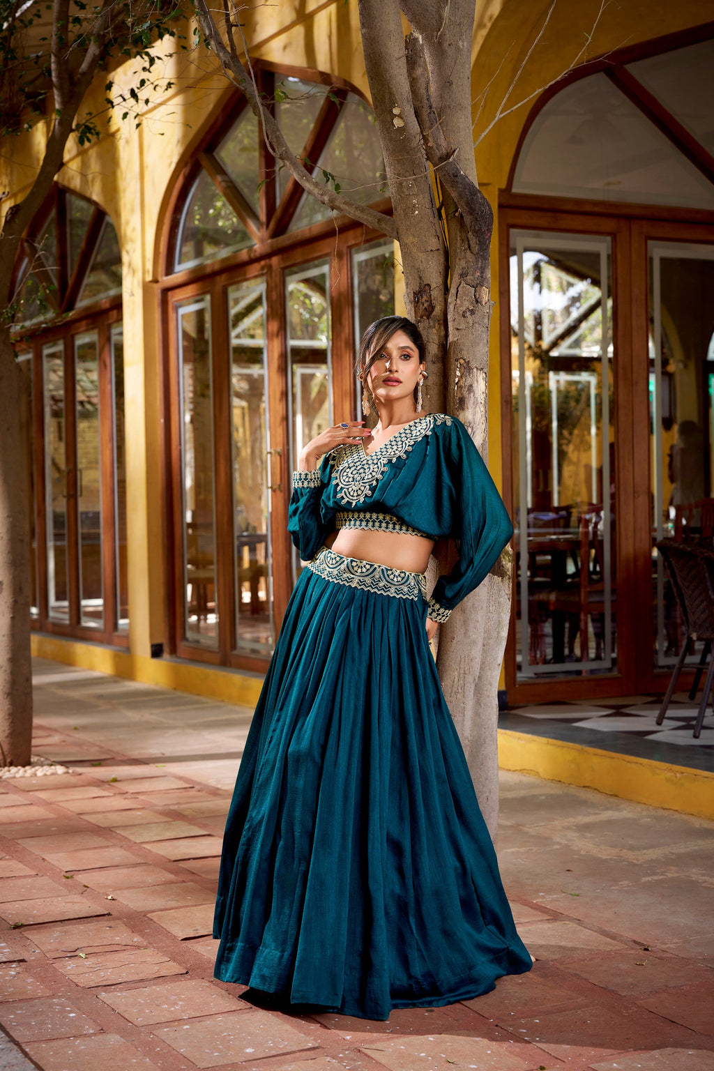 Lorenvalley Fashion Teal Vichitra Silk Thread Embroidery Work Lehenga Choli Co-ord Set - Distacart