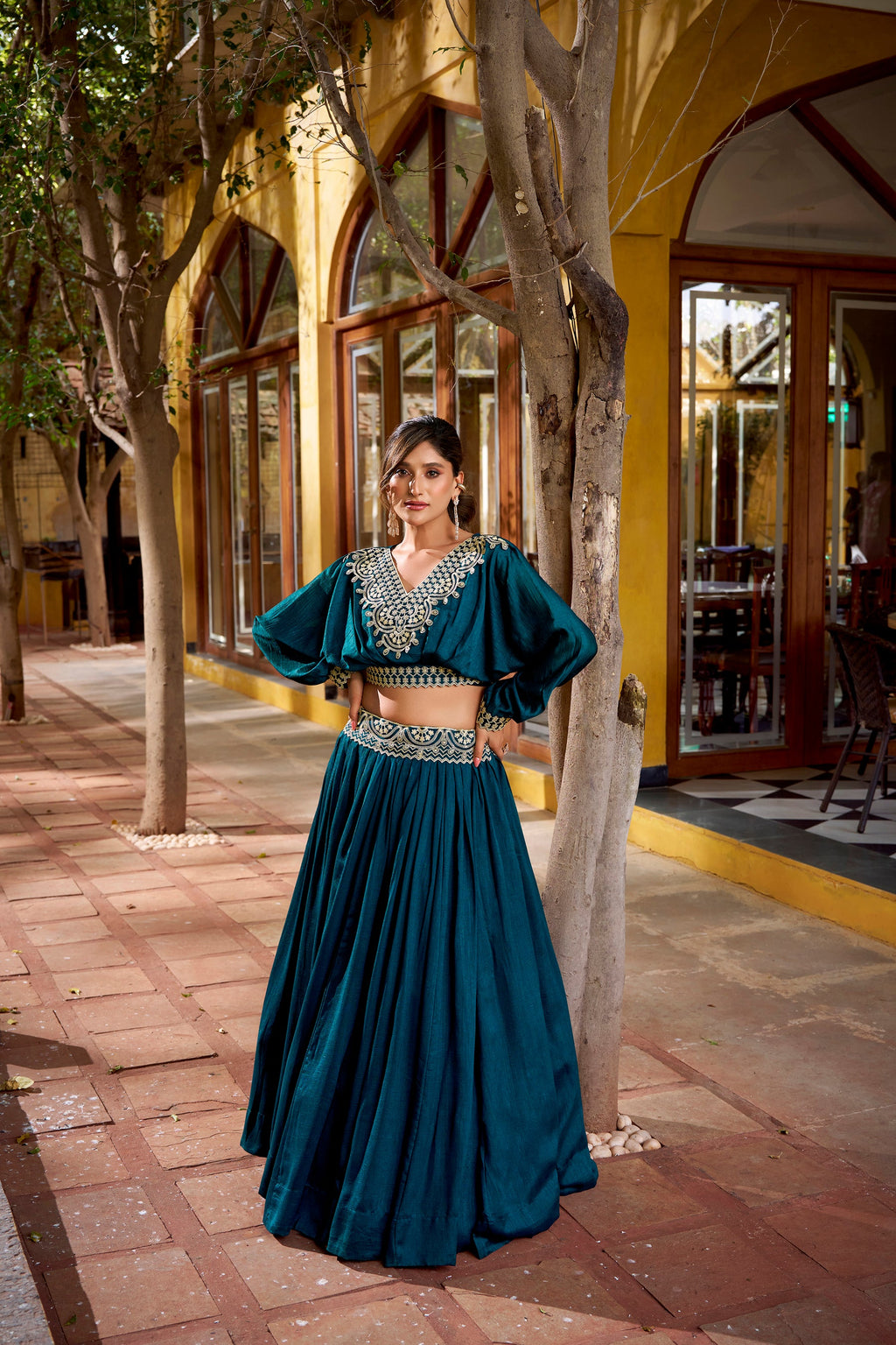 Lorenvalley Fashion Teal Vichitra Silk Thread Embroidery Work Lehenga Choli Co-ord Set - Distacart
