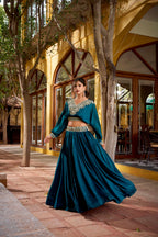 Lorenvalley Fashion Teal Vichitra Silk Thread Embroidery Work Lehenga Choli Co-ord Set - Distacart