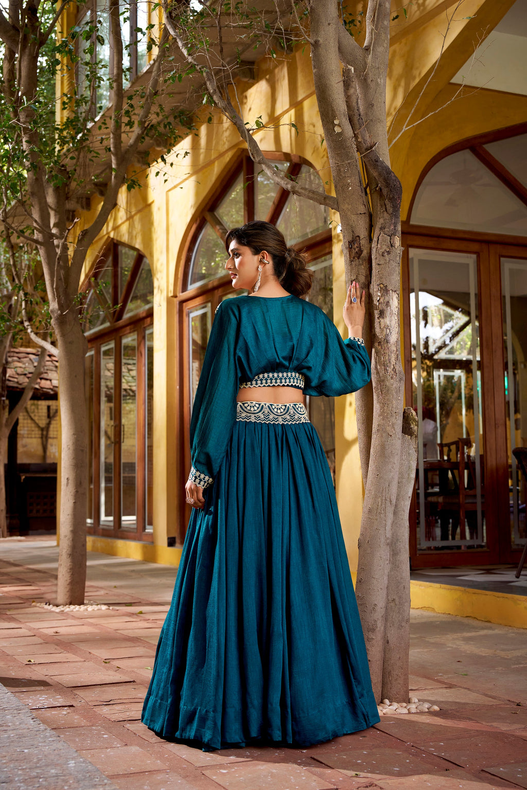 Lorenvalley Fashion Teal Vichitra Silk Thread Embroidery Work Lehenga Choli Co-ord Set - Distacart