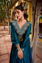 Lorenvalley Fashion Teal Vichitra Silk Thread Embroidery Work Lehenga Choli Co-ord Set - Distacart