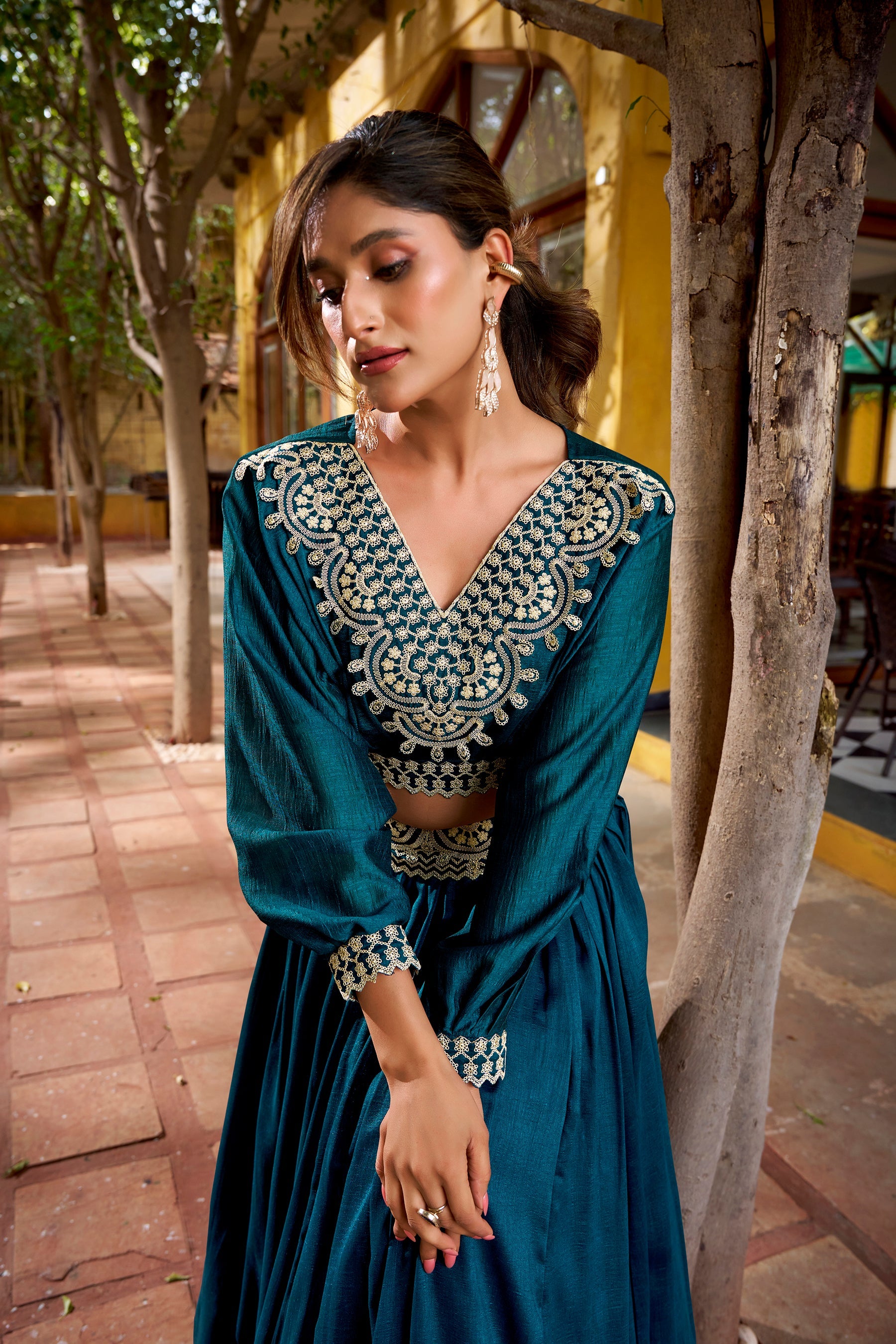 Lorenvalley Fashion Teal Vichitra Silk Thread Embroidery Work Lehenga Choli Co-ord Set - Distacart