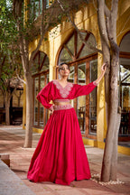 Lorenvalley Fashion Pink Vichitra Silk Thread Embroidery Work Lehenga Choli Co-ord Set - Distacart