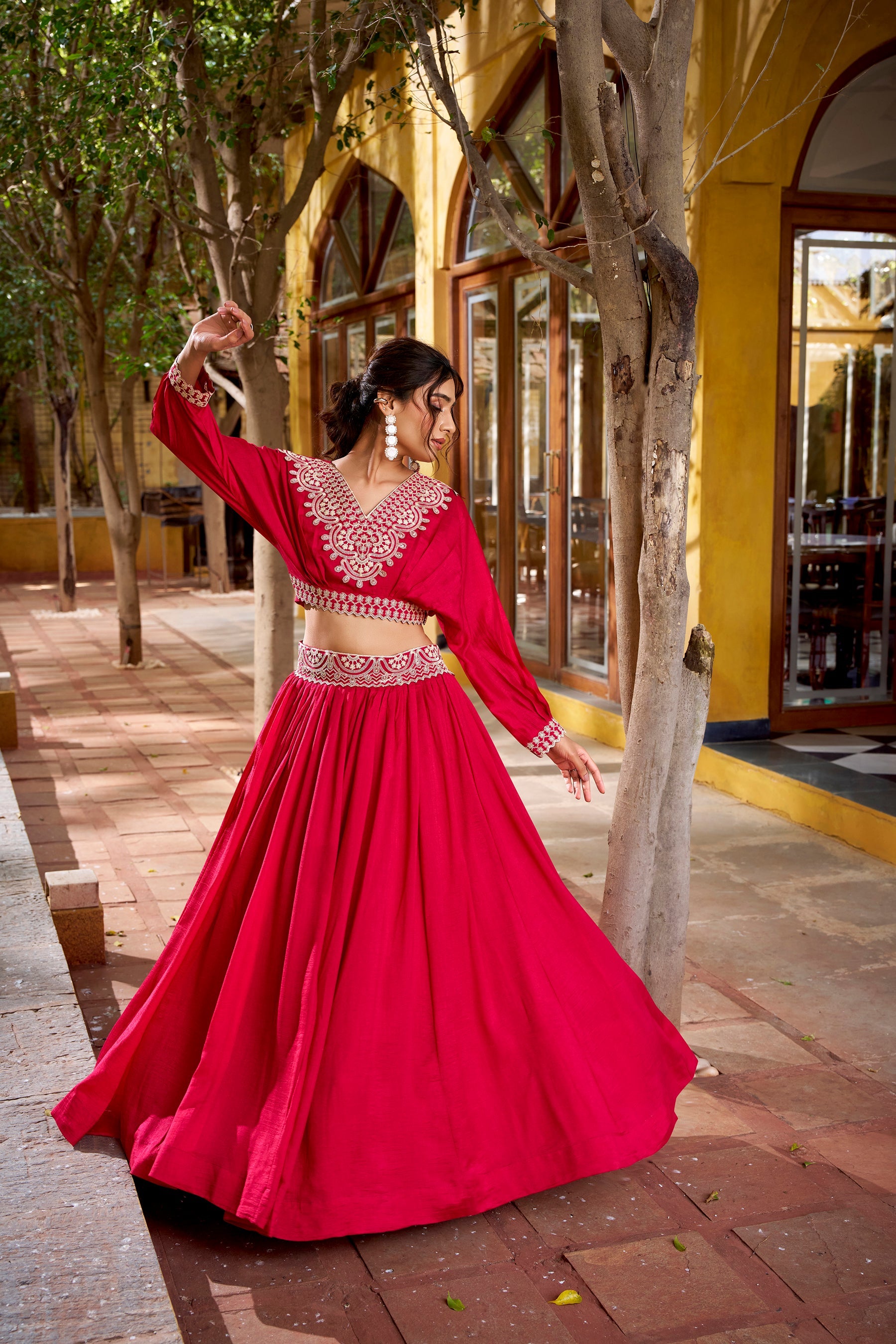 Lorenvalley Fashion Pink Vichitra Silk Thread Embroidery Work Lehenga Choli Co-ord Set - Distacart