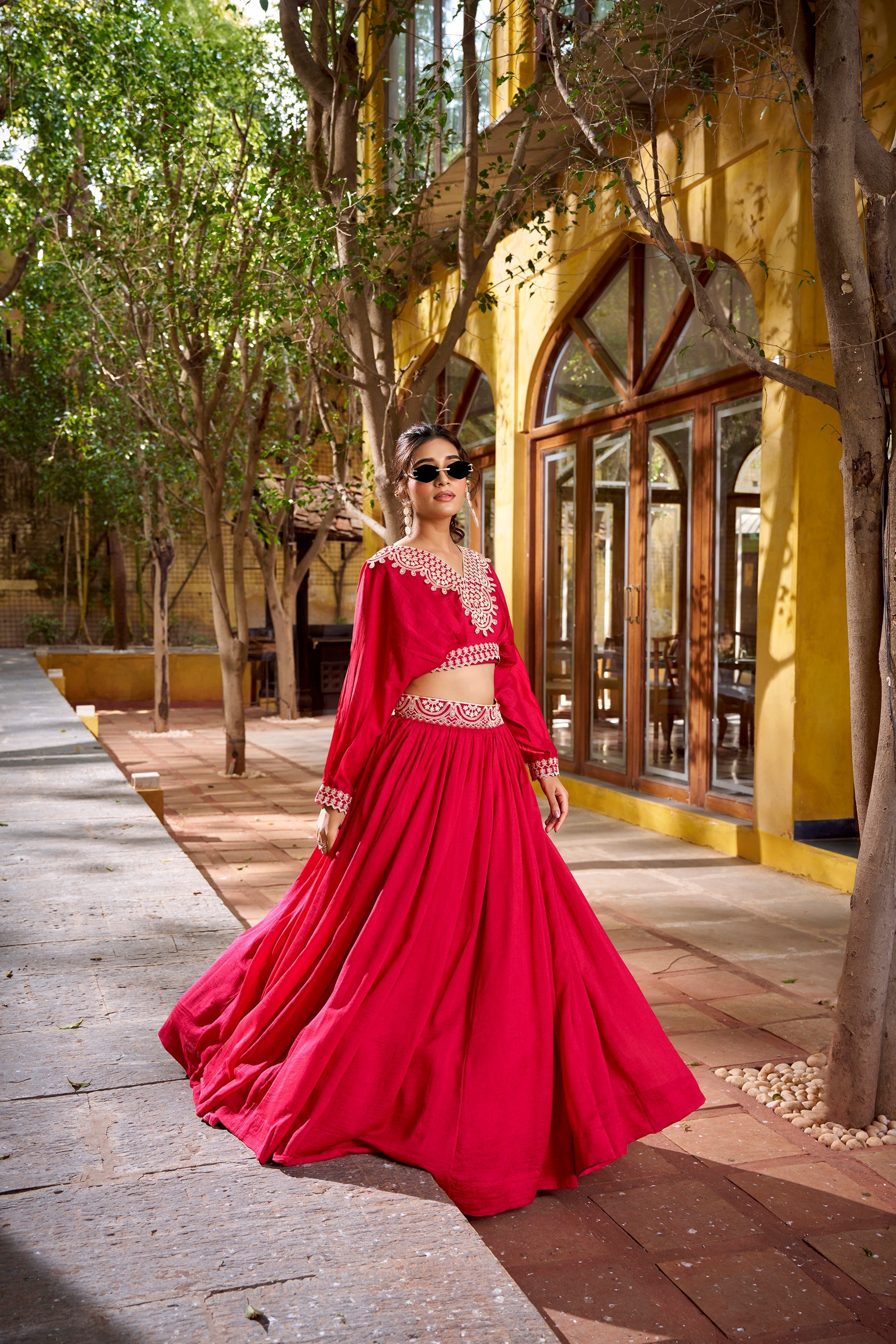 Lorenvalley Fashion Pink Vichitra Silk Thread Embroidery Work Lehenga Choli Co-ord Set - Distacart