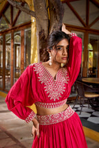 Lorenvalley Fashion Pink Vichitra Silk Thread Embroidery Work Lehenga Choli Co-ord Set - Distacart