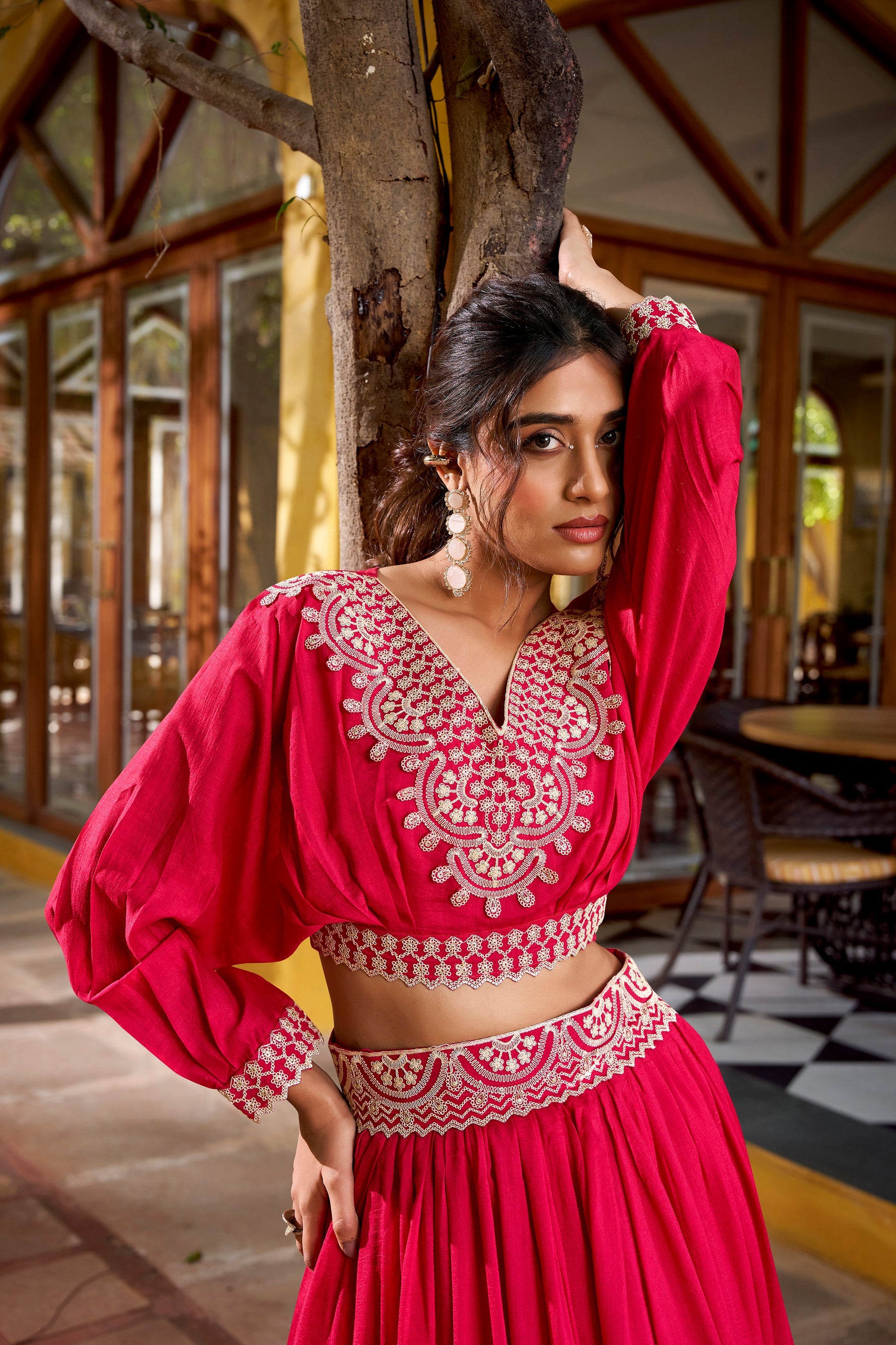 Lorenvalley Fashion Pink Vichitra Silk Thread Embroidery Work Lehenga Choli Co-ord Set - Distacart