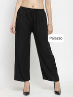 PAVONINE Black Color Straight Fit Rayon Fabric Palazzo For Women - Distacart