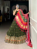 Lorenvalley Green Georgette Sequins and Thread Embroidery Work Lehenga Choli