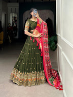 Lorenvalley Green Georgette Sequins and Thread Embroidery Work Lehenga Choli