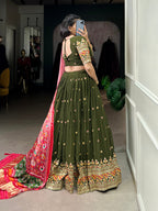 Lorenvalley Green Georgette Sequins and Thread Embroidery Work Lehenga Choli
