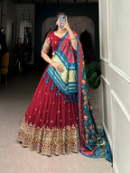 Lorenvalley Maroon Georgette Sequins and Thread Embroidery Work Lehenga Choli