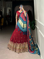 Lorenvalley Maroon Georgette Sequins and Thread Embroidery Work Lehenga Choli