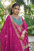 Anaita Hot Pink Chinon Stitched Plazzo Suit With Dhaga & Sequence Work - Distacart