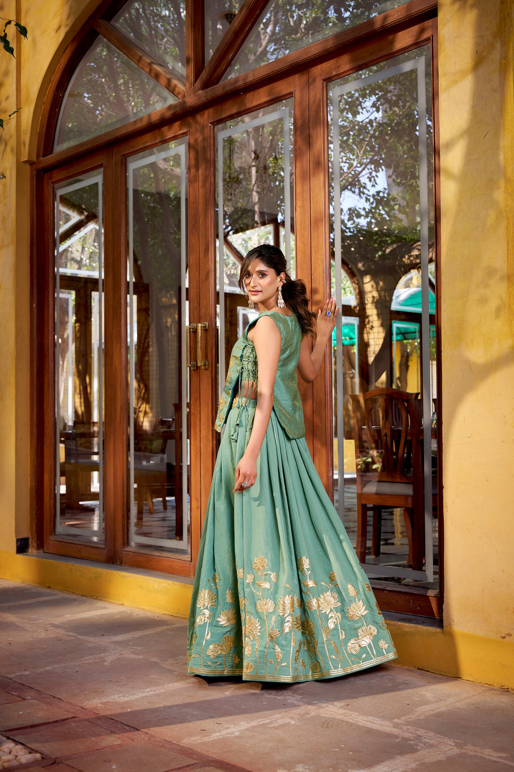 Lorenvalley Fashion Skyblue Pure Shimmer Thread Embroidery with Foil Work Lehenga Choli Co-ord Set - Distacart