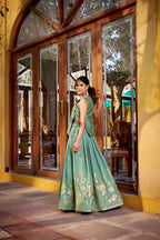 Lorenvalley Fashion Skyblue Pure Shimmer Thread Embroidery with Foil Work Lehenga Choli Co-ord Set - Distacart
