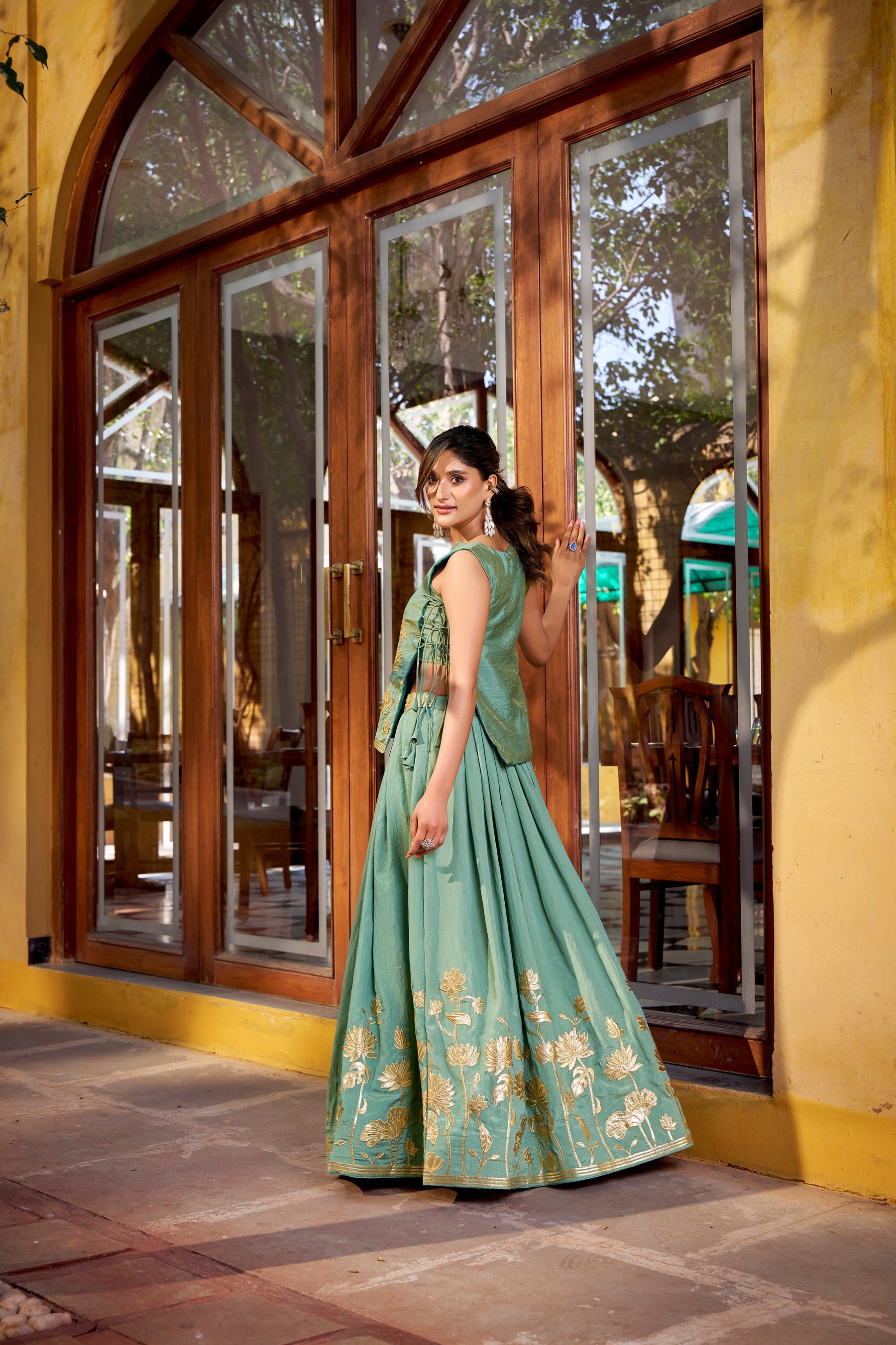 Lorenvalley Fashion Skyblue Pure Shimmer Thread Embroidery with Foil Work Lehenga Choli Co-ord Set - Distacart