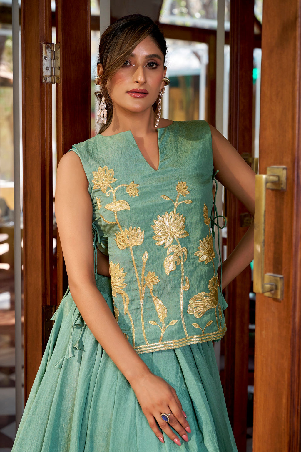 Lorenvalley Fashion Skyblue Pure Shimmer Thread Embroidery with Foil Work Lehenga Choli Co-ord Set - Distacart