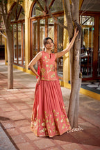 Lorenvalley Fashion Rust Pure Shimmer Thread Embroidery with Foil Work Lehenga Choli Co-ord Set - Distacart