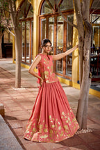 Lorenvalley Fashion Rust Pure Shimmer Thread Embroidery with Foil Work Lehenga Choli Co-ord Set - Distacart