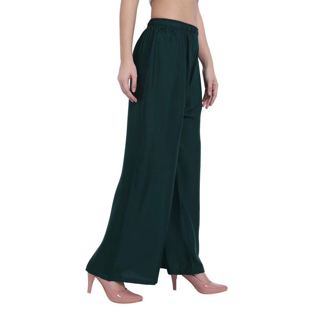 PAVONINE Bottle Color Straight Fit Rayon Fabric Palazzo For Women - Distacart
