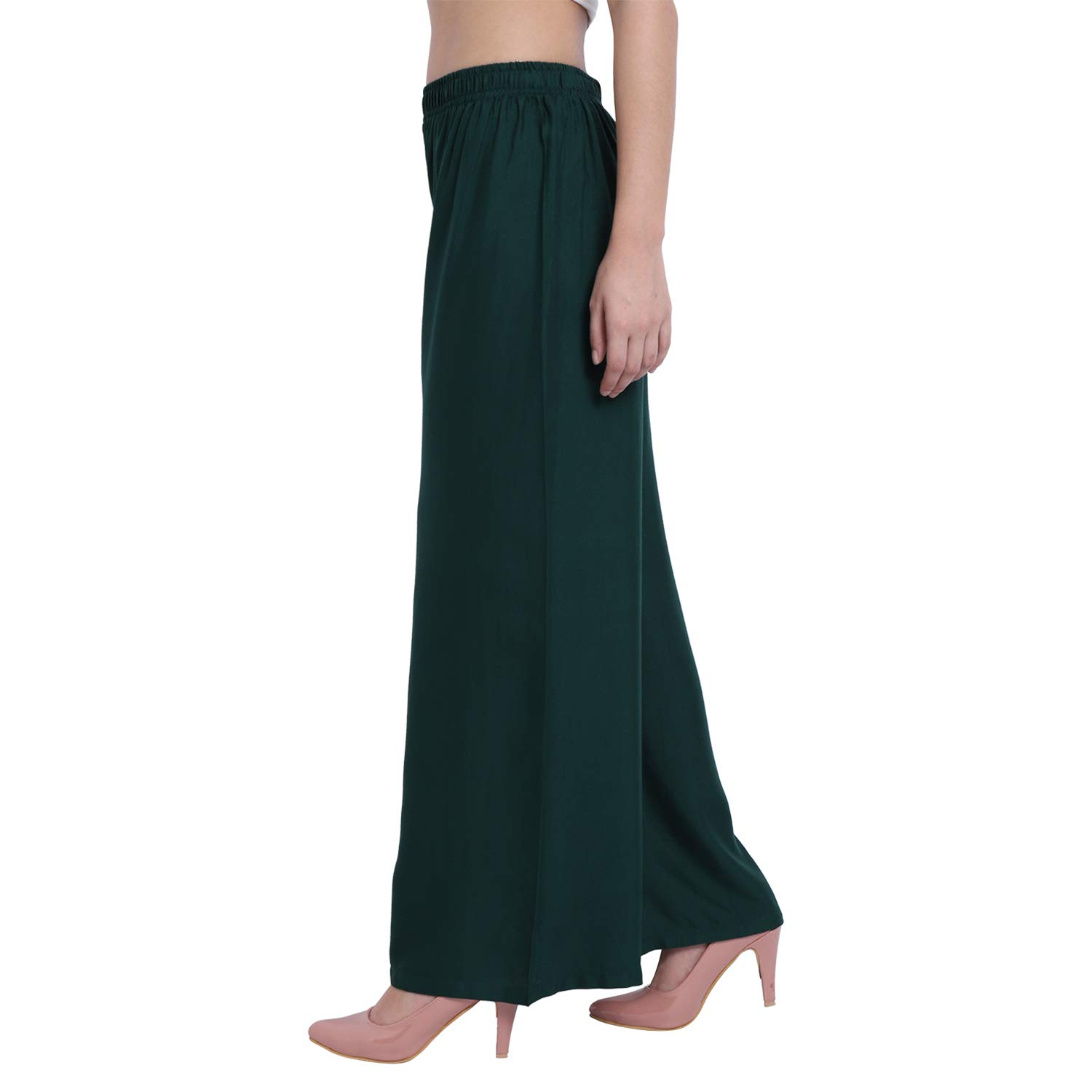PAVONINE Bottle Color Straight Fit Rayon Fabric Palazzo For Women - Distacart