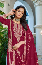 Anaita Maroon Chinon Stitched Plazzo Suit With Codding Dori & Sequence Work - Distacart