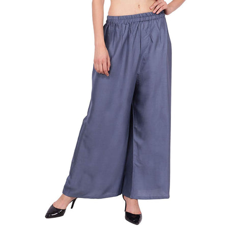 PAVONINE Grey Color Straight Fit Rayon Fabric Palazzo For Women