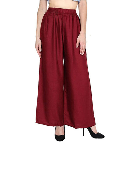 PAVONINE Maroon Color Straight Fit Rayon Fabric Palazzo For Women