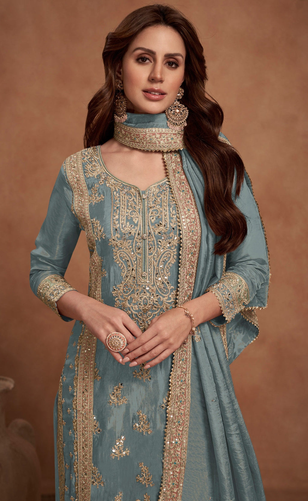 Anaita Grey Embroidered Silk Salwar Suit - Distacart