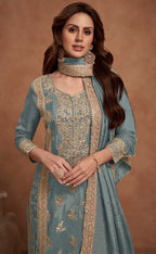 Anaita Grey Embroidered Silk Salwar Suit - Distacart