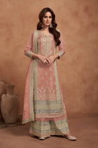 Anaita Peach Embroidered Silk Salwar Suit - Distacart