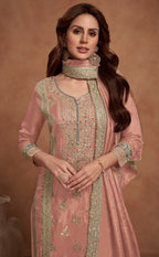 Anaita Peach Embroidered Silk Salwar Suit - Distacart