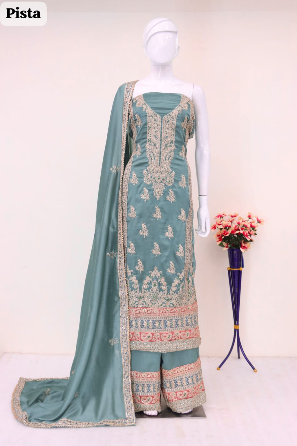 Anaita Sea Green Embroidered Silk Salwar Suit - Distacart