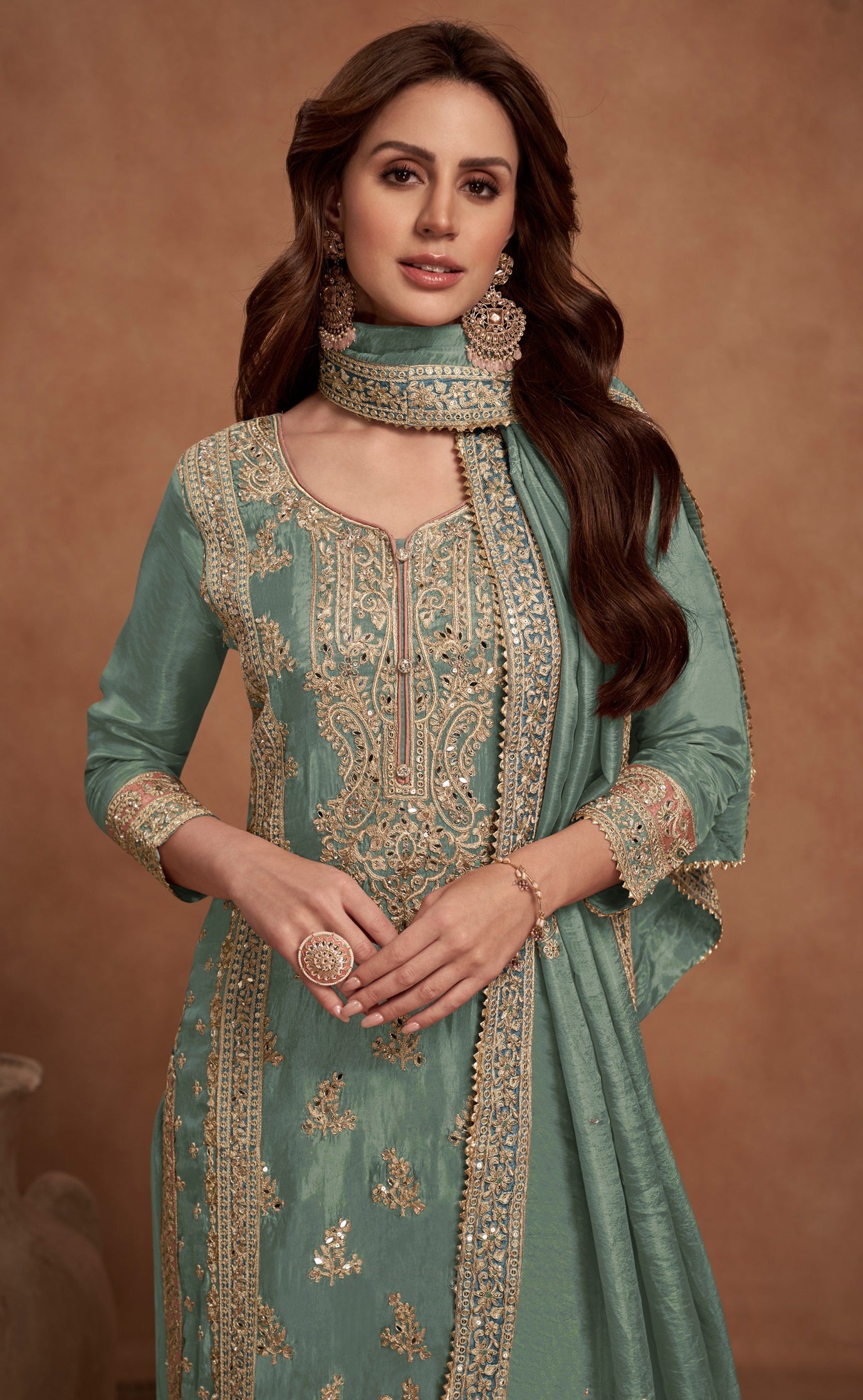 Anaita Sea Green Embroidered Silk Salwar Suit - Distacart