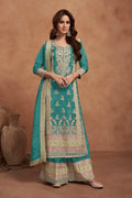 Anaita Teal Green Embroidered Silk Salwar Suit - Distacart