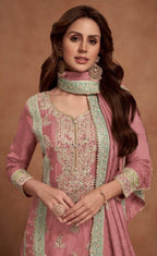 Anaita Dark Peach Embroidered Silk Salwar Suit - Distacart