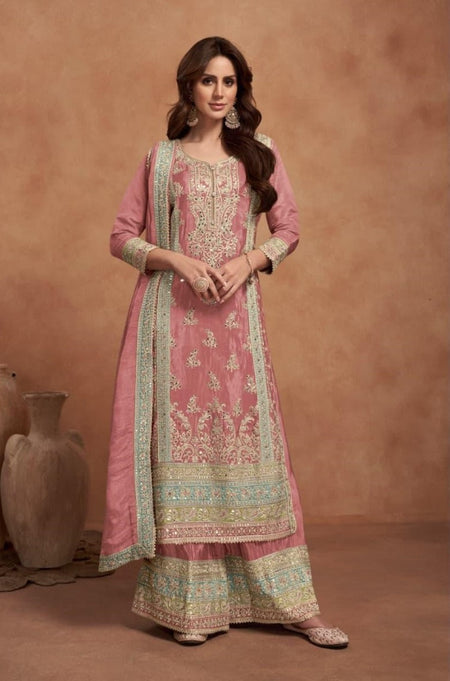 Anaita Dark Peach Embroidered Silk Salwar Suit