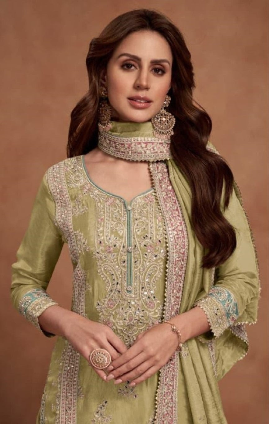 Anaita Lemon Embroidered Silk Salwar Suit - Distacart