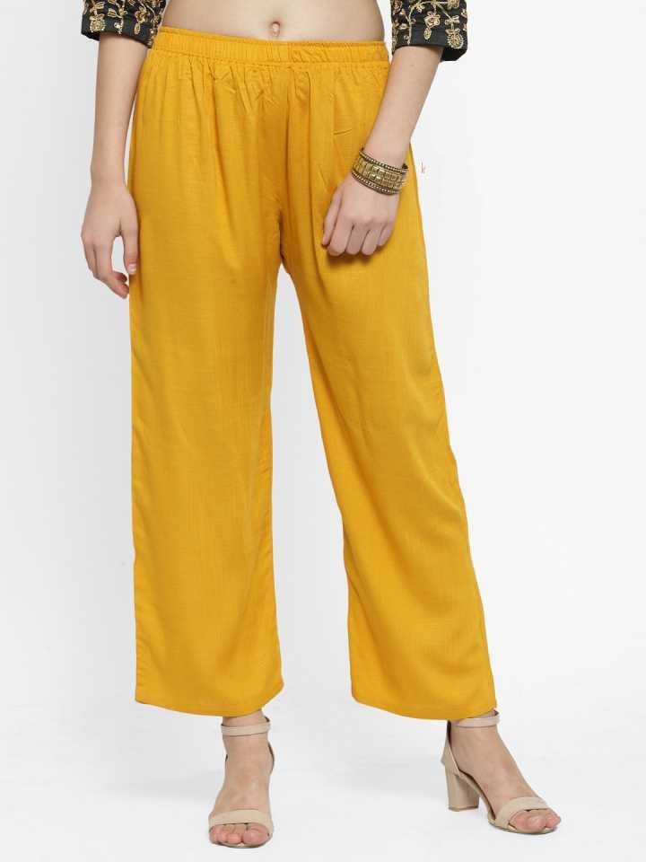 PAVONINE Mustard Color Straight Fit Rayon Fabric Palazzo For Women - Distacart