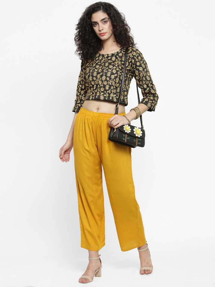 PAVONINE Mustard Color Straight Fit Rayon Fabric Palazzo For Women - Distacart
