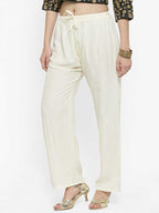 PAVONINE Off White Color Straight Fit Rayon Fabric Palazzo For Women - Distacart