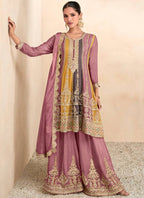 Lorenvalley Multicolor Chinon Embroidery With Sequince Work Salwar Kameez Stitched