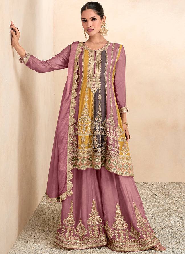Lorenvalley Multicolor Chinon Embroidery With Sequince Work Salwar Kameez Stitched