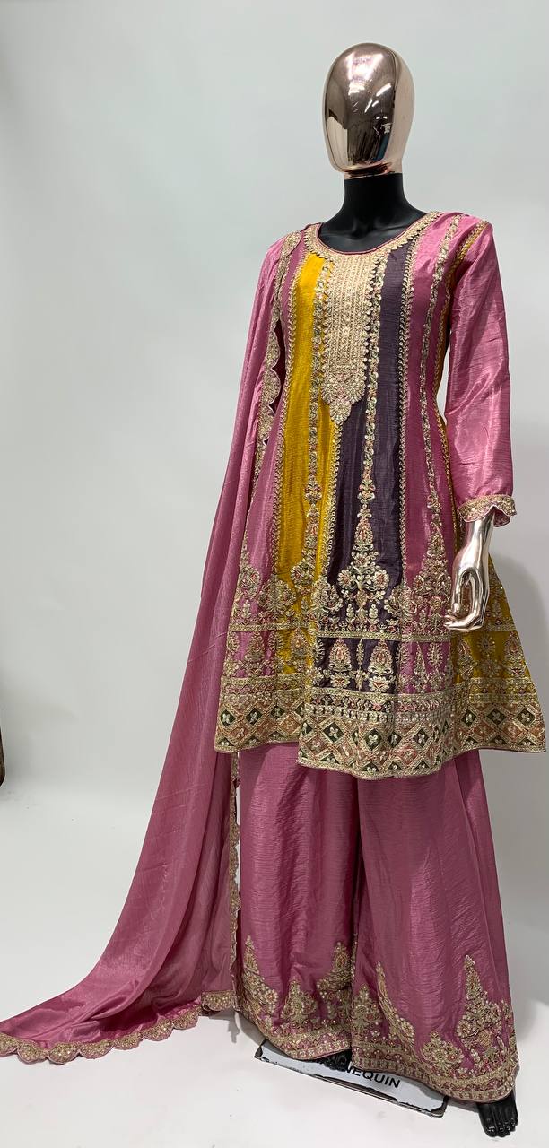 Lorenvalley Multicolor Chinon Embroidery With Sequince Work Salwar Kameez Stitched