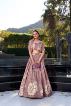 Lorenvalley Onionpink Tussar Silk Floral Print Lehenga Choli with Koti