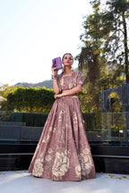 Lorenvalley Onionpink Tussar Silk Floral Print Lehenga Choli with Koti