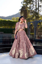 Lorenvalley Onionpink Tussar Silk Floral Print Lehenga Choli with Koti