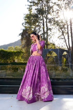 Lorenvalley Purple Tussar Silk Floral Print Lehenga Choli with Koti