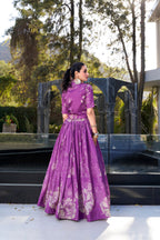 Lorenvalley Purple Tussar Silk Floral Print Lehenga Choli with Koti